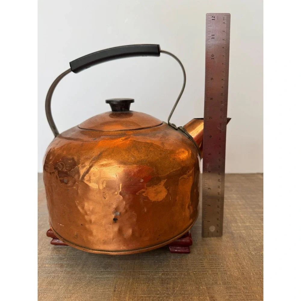 Large Vintage Rever Ware Copper Tea Kettle or Teapot 1930's made in Rome NY